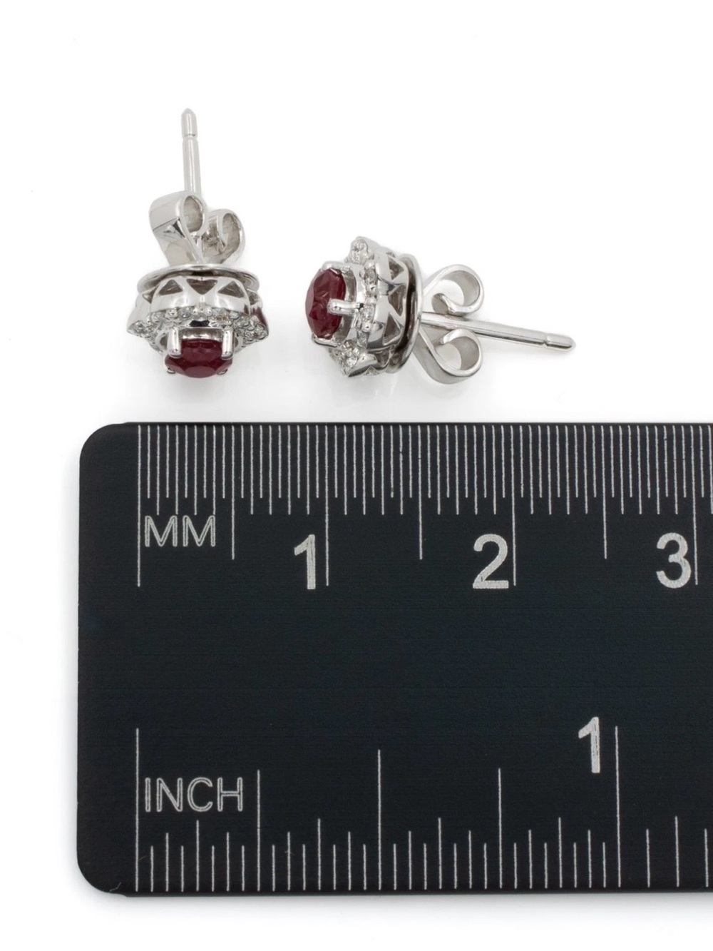 Le Vian 14K White Gold Natural Ruby & Diamond Halo Crown Stud Earrings 2.3g - Picture 8 of 10